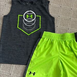 Under Armour Kids Gray and Green Tank Top and Matching Shorts